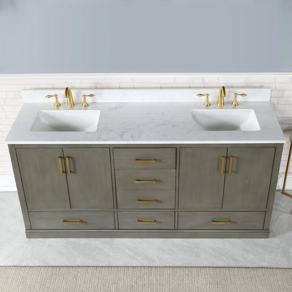 Altair Monna 72 in. W x 22 in. D x 34 in. H Bath Vanity in Gray Pine with Carrara White Composite Stone Top 544072-GP-AW-NM