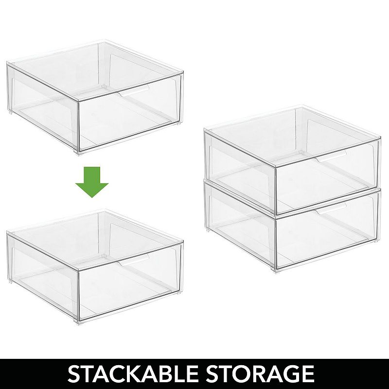 mDesign Plastic Stackable Kitchen Pantry Organizer with Drawer