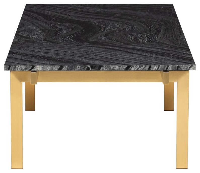 Cinzia Coffee Table Black Wood Vein Marble Top Brushed Gold   Contemporary   Coffee Tables   by Rustic Home Furniture Deco  Houzz