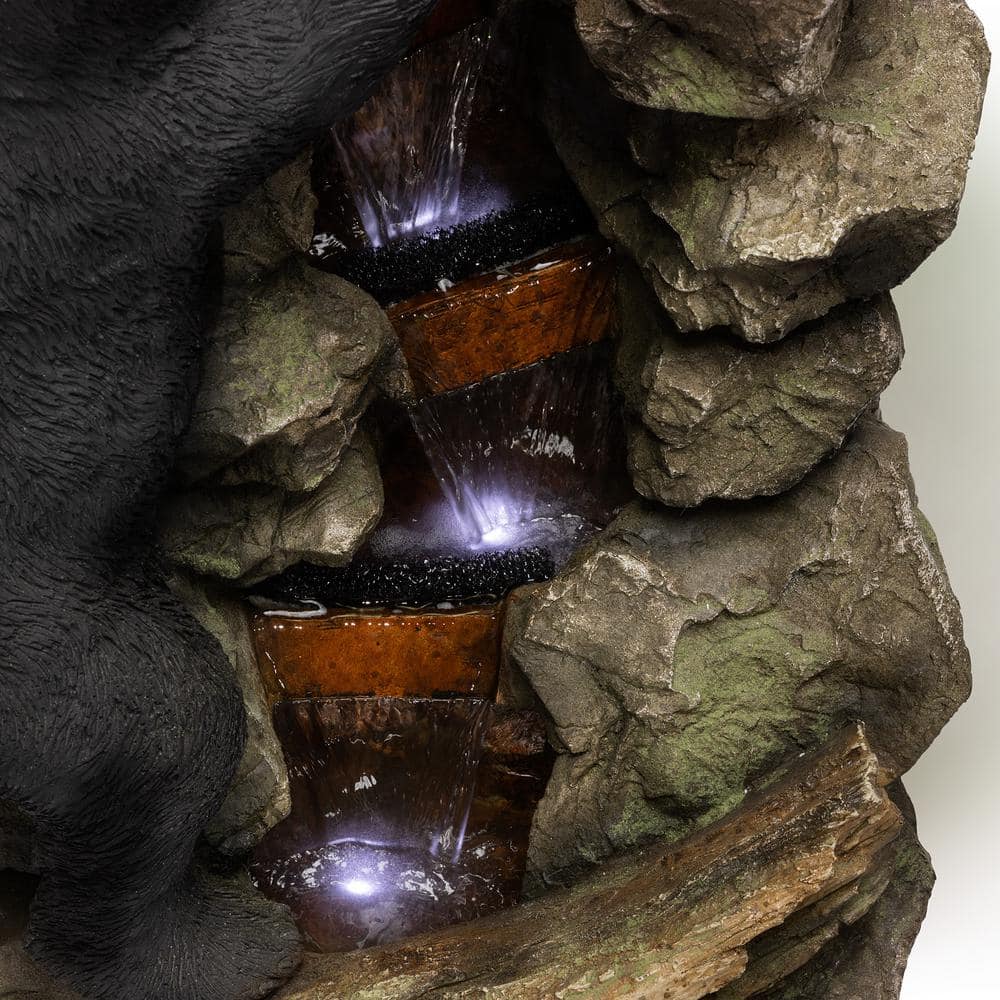 Alpine Corporation 36 in. Tall Outdoor 2 Bears Climbing on Rainforest Water Fountain TZL178