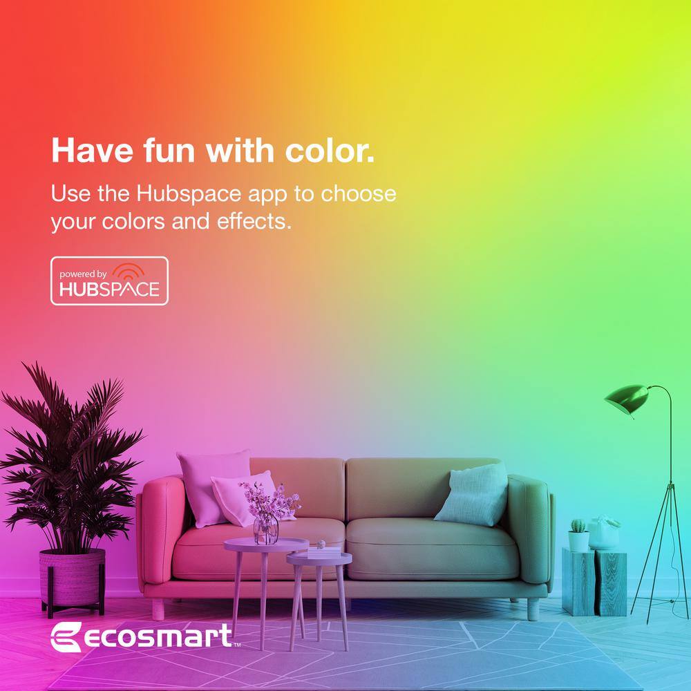 EcoSmart 65-Watt Equivalent Smart BR30 Color Changing CEC LED Light Bulb with Voice Control (1-Bulb) Powered by Hubspace 11BR3065WRGBWH1