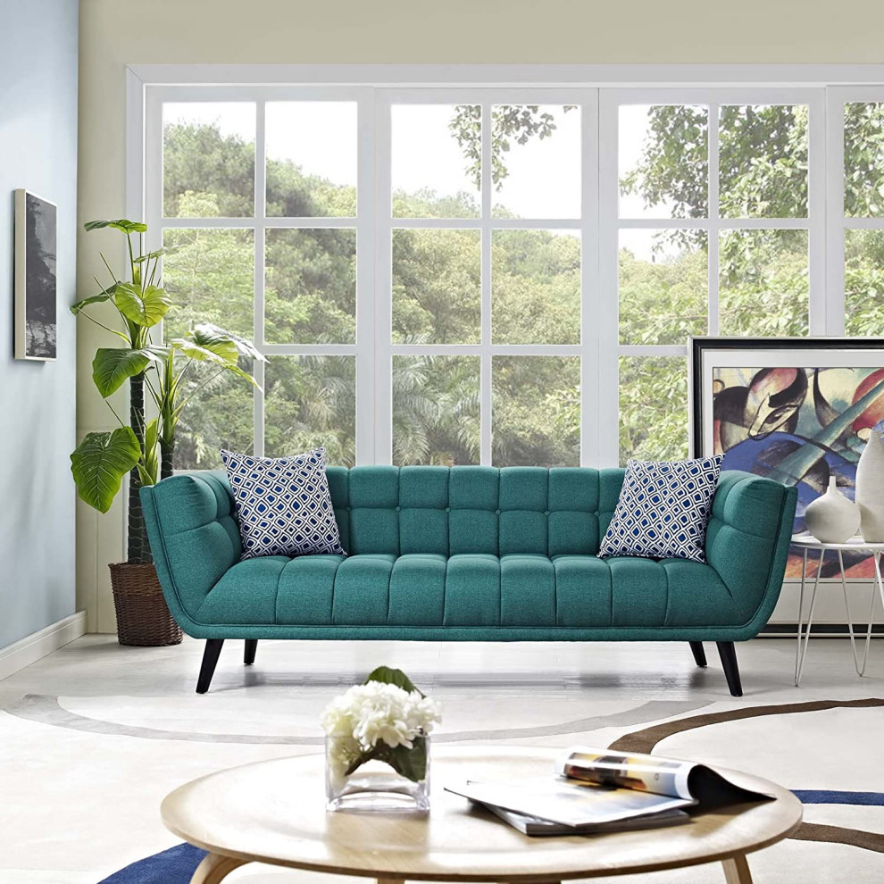 Transitional Sofa  Angled Legs With Cushioned Seat  ampSquare Button Tufting   Transitional   Loveseats   by Declusia  Houzz