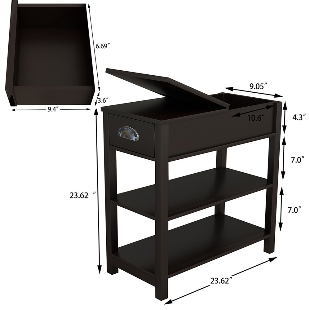 Narrow Side Table Bedside Cabinet w/ Flip Over Storage Cube