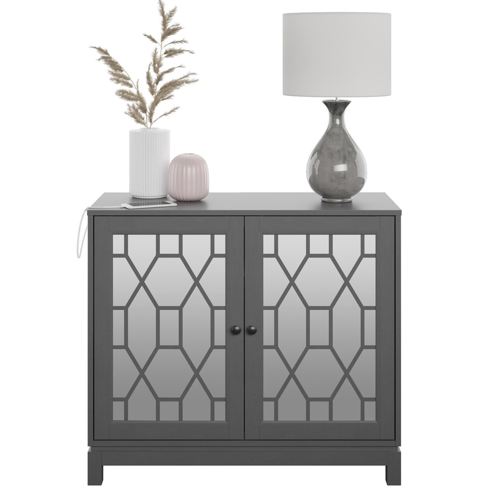 Accent Cabinet with USB Charging Ports and Mirrored Doors