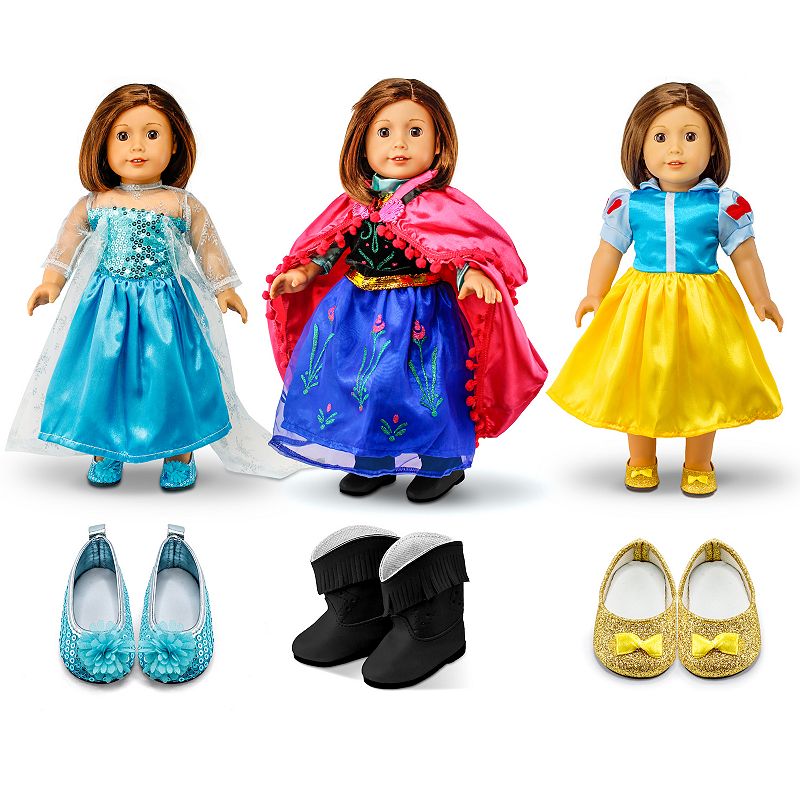 F.C Design  Fits Compatible with American Girl 18 Princess Dress 18 Inch Doll Clothes Accessories Costume Outfit 3 Sets