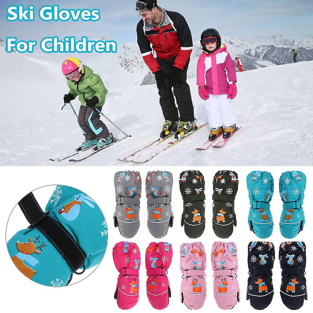 Winter Print Cartoon Non-slip Deer Rabbit Waterproof Long-sleeved Mittens Windproof Thick Warm Children Ski Gloves