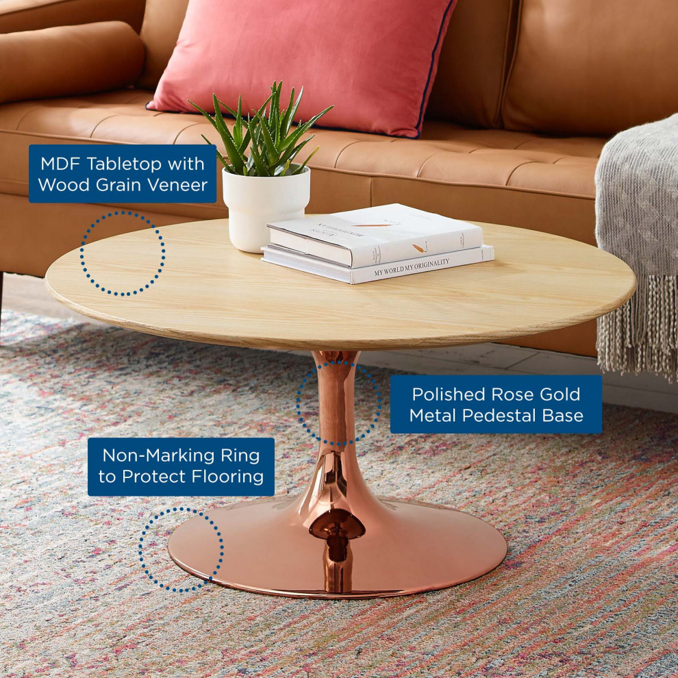 Coffee Table  Round  Wood  Metal  Rose Gold Brown Natural  Modern  Lounge   Midcentury   Coffee Tables   by House Bound  Houzz