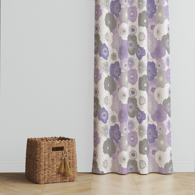 Bacati Watercolor Floral Purple Gray Cotton Printed Single Window Curtain Panel