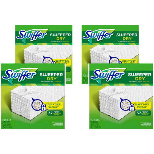 Swiffer Dry Refill Cloths， White， 10.4 x 8， 37/Box， 4 Boxes/Carton (82822CT)