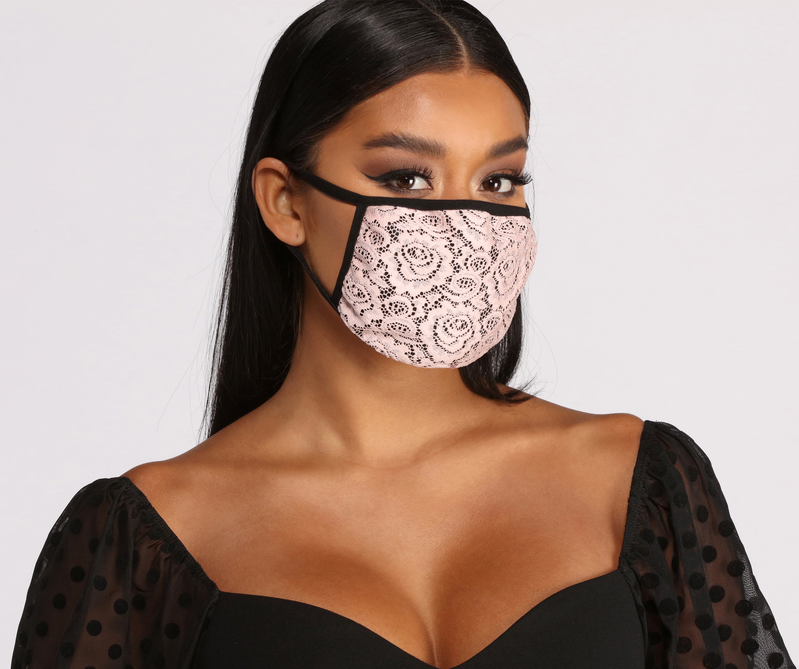 Floral Lace Face Mask With Earloops