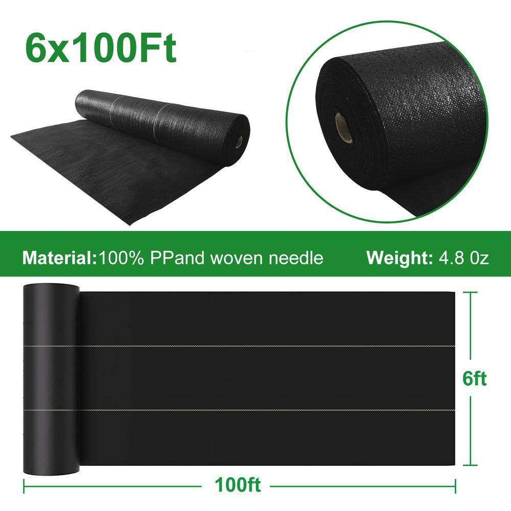 Agfabric 6 ft. x 100 ft. 4.8 oz. Garden Weed Barrier Fabric Premium Compound Heavy-Duty Weed Mat Fabric GC4806100B