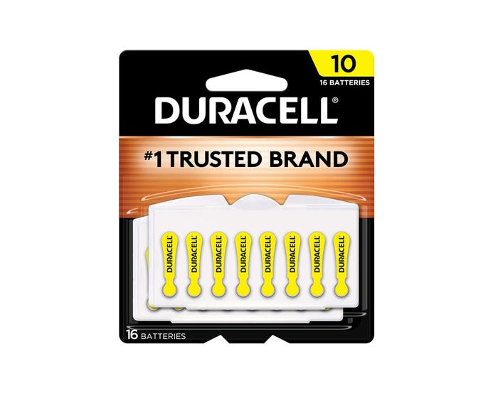 Duracell Size 10 Yellow Hearing Aid Batteries， 16 Pack