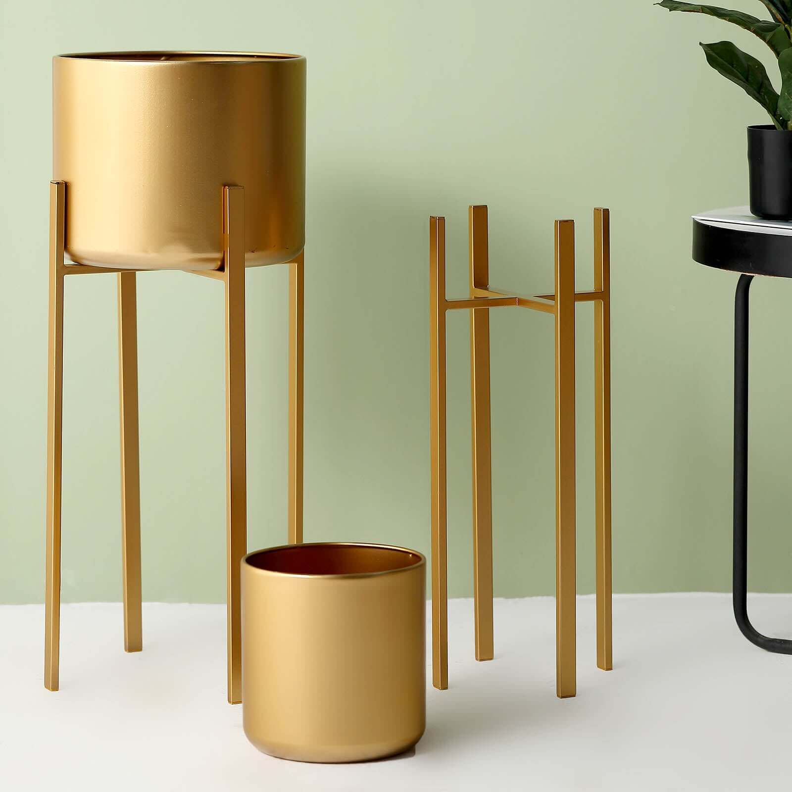 Set of 2 Modern Gold Metal Planter Stands, Decorative Indoor Plant Pots 25