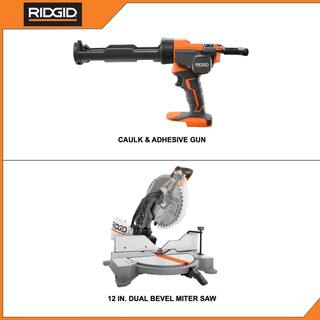 RIDGID 15 Amp Corded 12 in. Dual Bevel Miter Saw with LED Cutline Indicator and 18V Cordless 10 oz. Caulk and Adhesive Gun R4123-R84044B