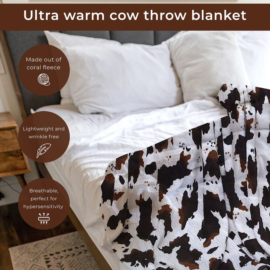 Shop LC Homesmart Brown Cow Print Throw Blanket Warm and Cozy Coral Fleece Animal Print