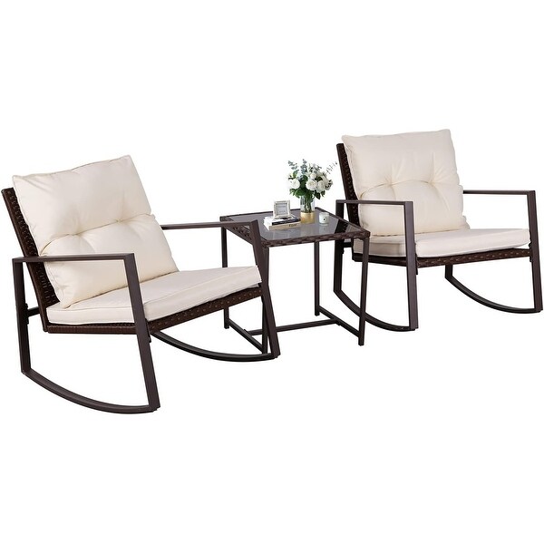 Pheap Outdoor Patio 3piece Black/Brown Wicker Rocking Bistro Set by Havenside Home