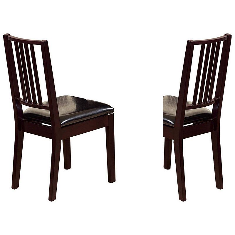 Wooden Frame Slatted Back Dining Seat， Set of 2， Brown