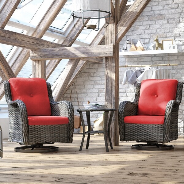 Cozywor 3Piece Wicker Patio Swivel Outdoor Rocking Chair Set