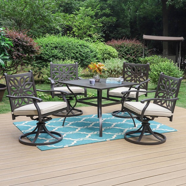 Metal Table amp Extra Wide Swivel Chairs With Cushions Rust resistant Cast Aluminum Outdoor Dining Set Captiva Designs