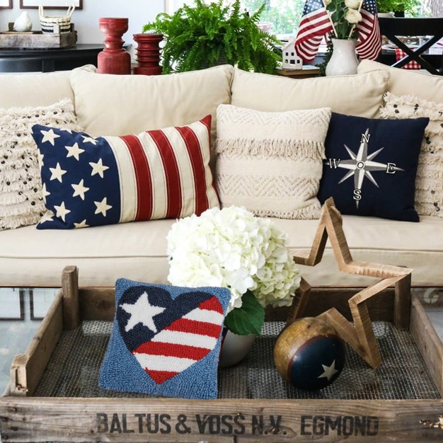 X 8 quot Patriotic American Flag July 4th Hooked Petite Throw Pillow Red White And Blue