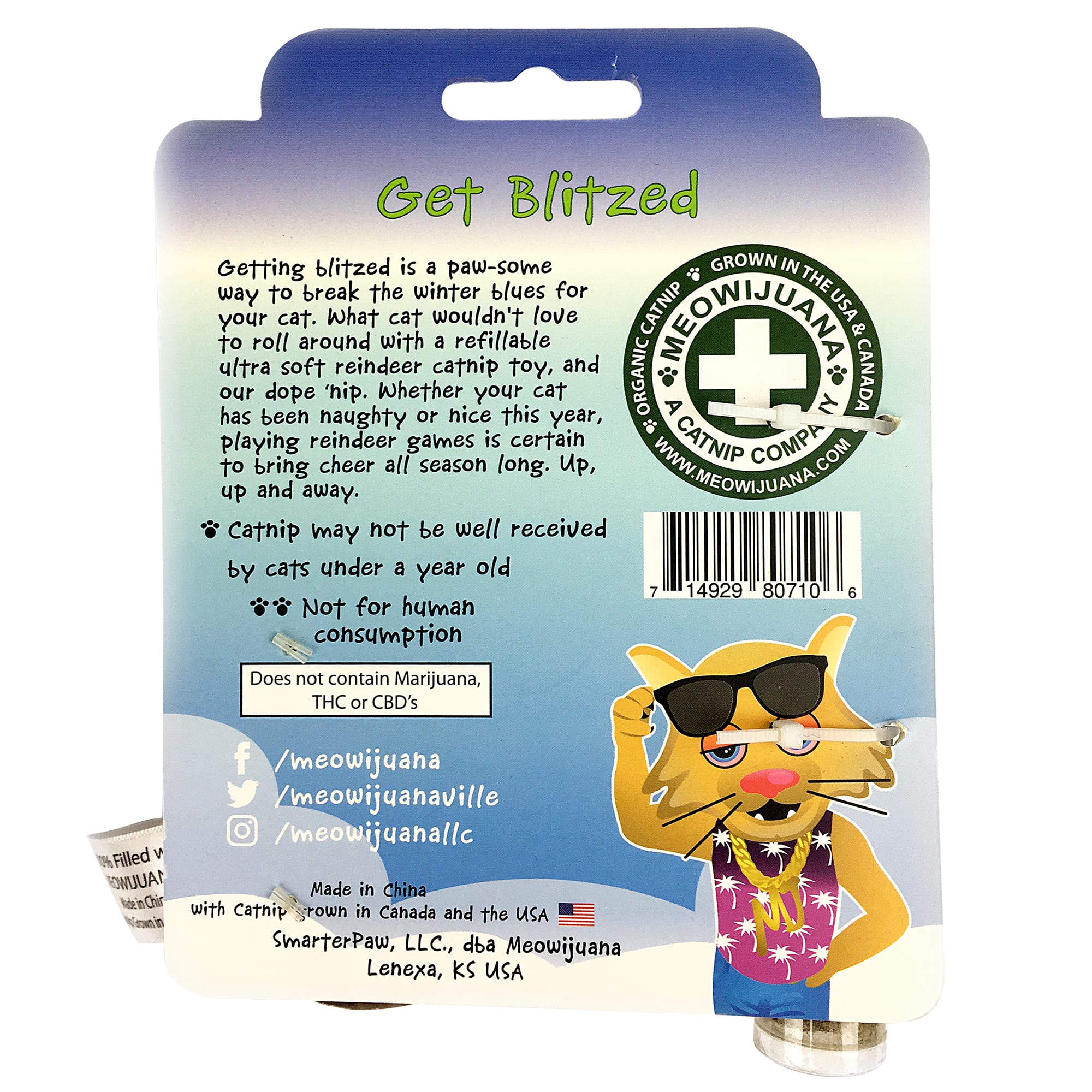 MEOWIJUANA Get Blitzed Refillable Reindeer Cat Toy， Medium