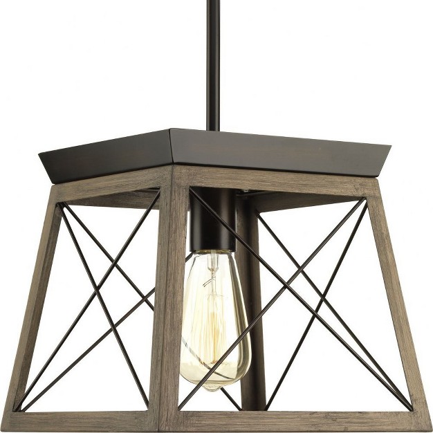 Progress Lighting Briarwood 1 light Mini pendant Antique Bronze Steel Faux painted Wood Enclosure