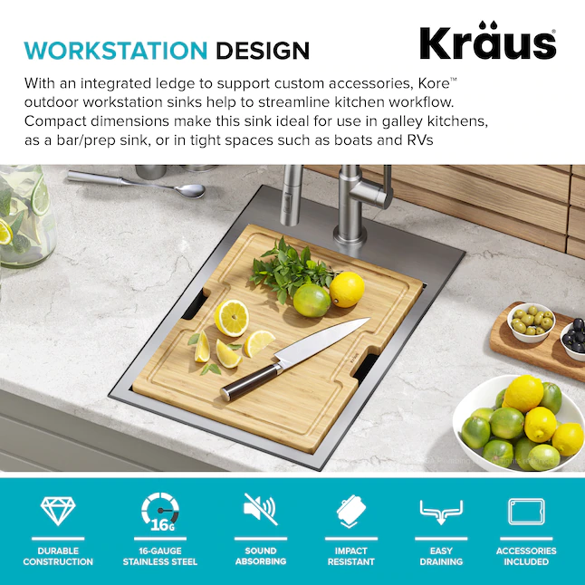 Kraus 4-Piece 15-in W x 9.375-in D x 22-in H Outdoor Kitchen Sink (KWT311-15-316)