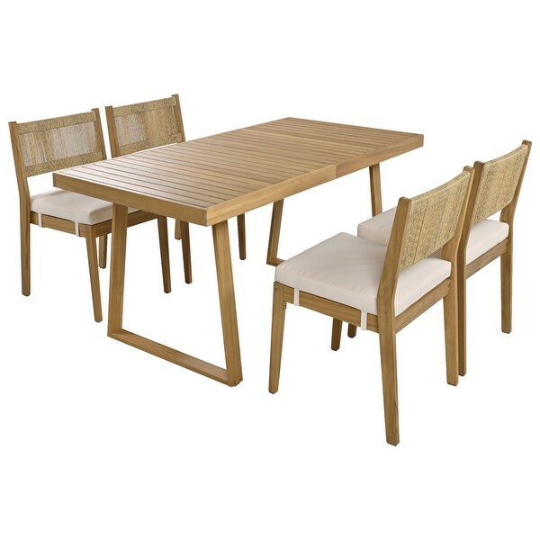 MERAX Multiperson Outdoor Acacia Wood Dining Table and Chair Set