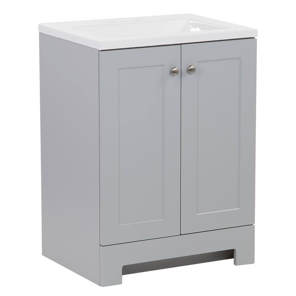 Glacier Bay 24.2 in. W x 18.8 in. D x 32.9 in. H Freestanding Bath Vanity in Pearl Gray with White Cultured Marble Top GB24P2-PG