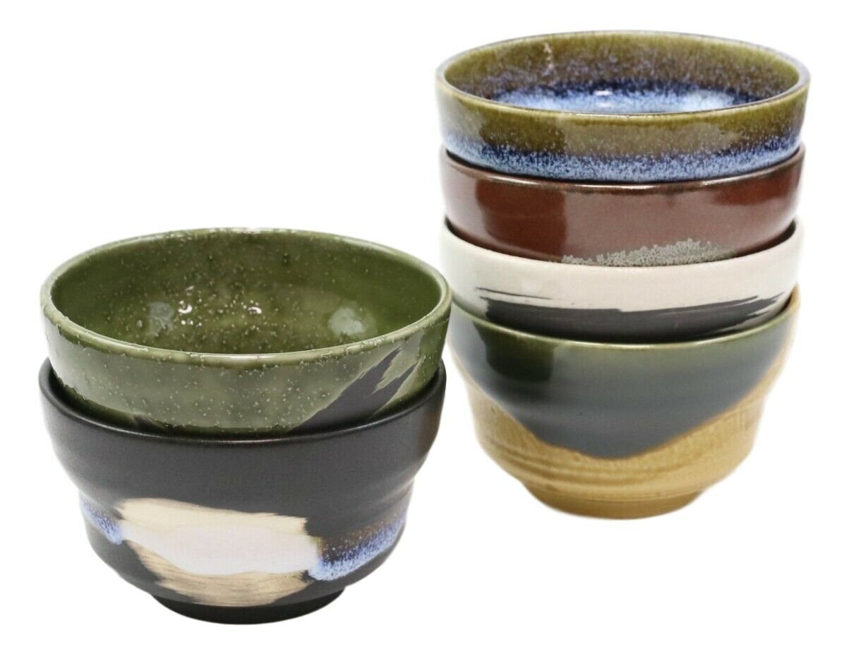 1 Pack Of 6 Made In Japan Colorful Abstract Art Kiln Natural Glazed Ceramic Bowls EBR02