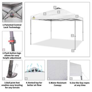 CROWN SHADES 10 ft. x 10 ft. White Instant Pop Up Canopy with Carry Bag 10x10WHITE