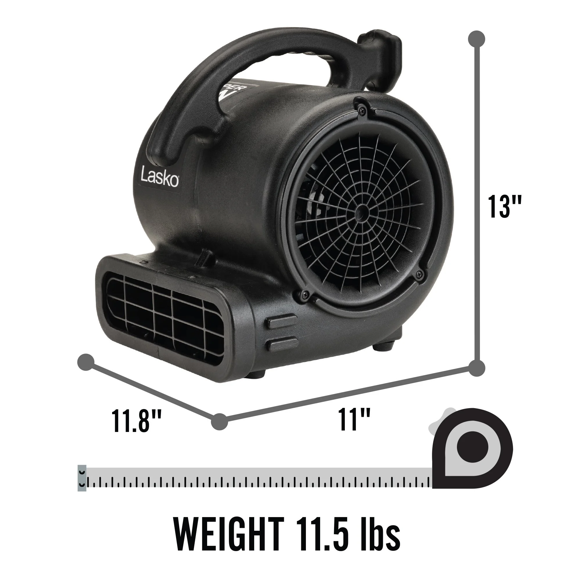 Lasko 3-Speed Super Fan Max Air Mover Floor Fan with Outlets， Black