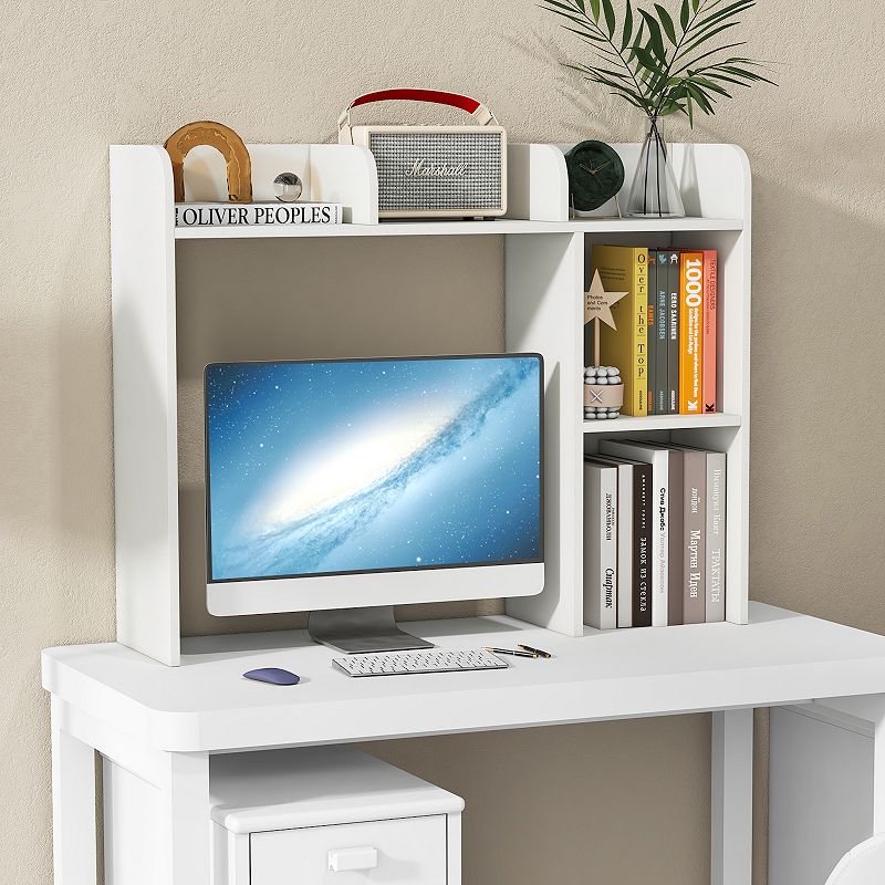 3-tier Multipurpose Desk Bookshelf With 4 Shelves-White