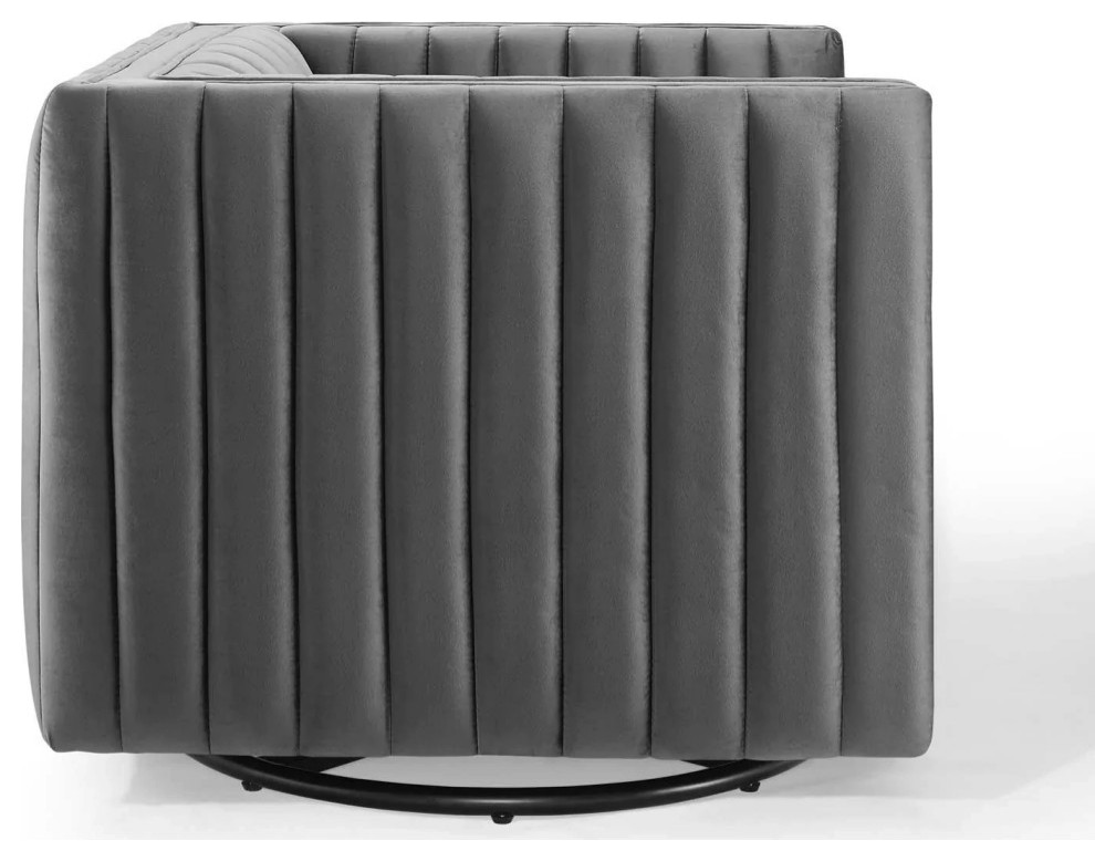 Aria Gray Channel Tufted Performance Velvet Swivel Armchair   Transitional   Armchairs And Accent Chairs   by Love Sofa  Houzz