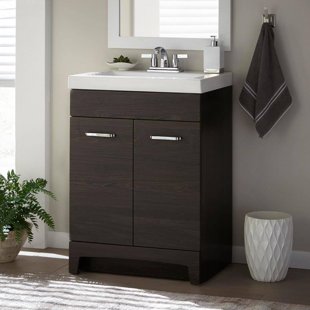 Glacier Bay Stancliff 24.5 in. W x 18.8 in. D x 34.3 in. H Freestanding Bath Vanity in Elm Ember with White Cultured Marble Top ST24P2-EE