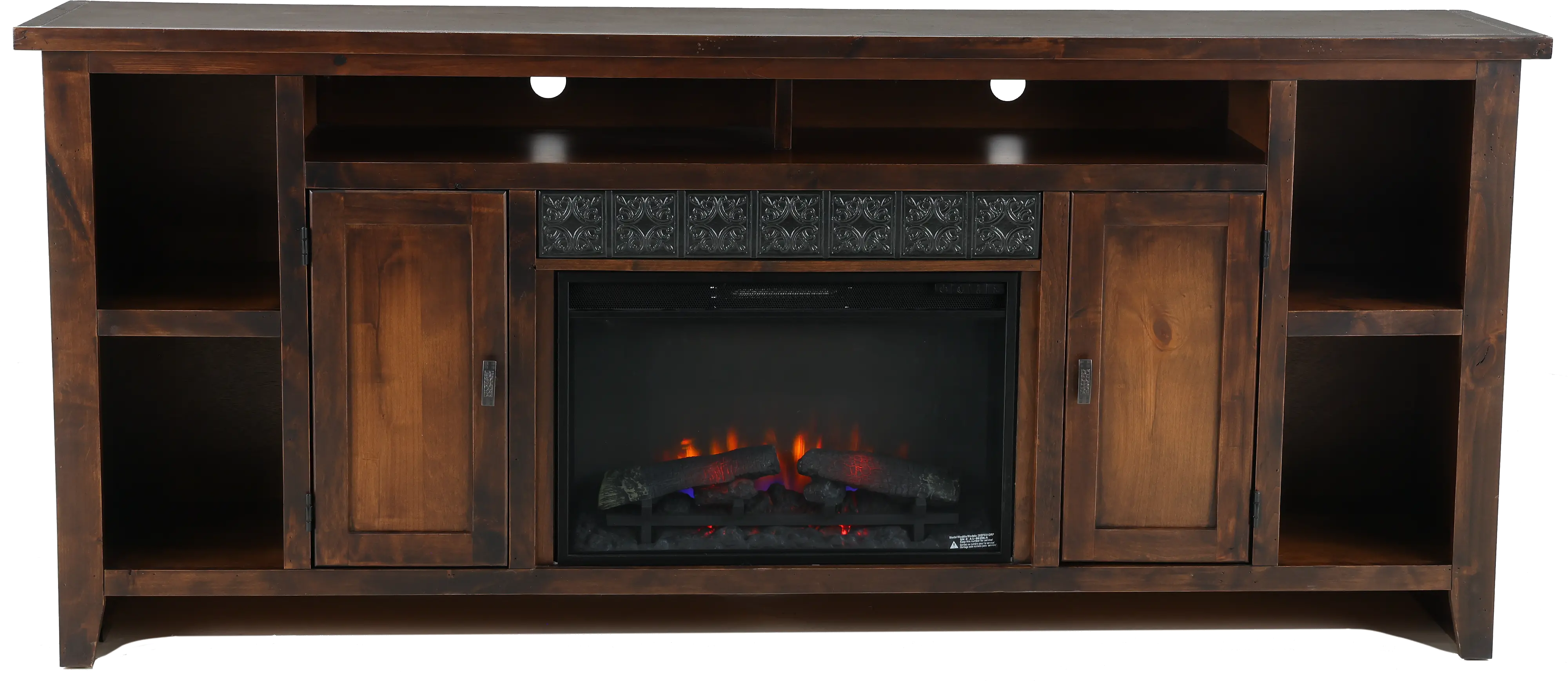 Alder Grove Rich Brown Wooden 84 Inch Fireplace TV Stand