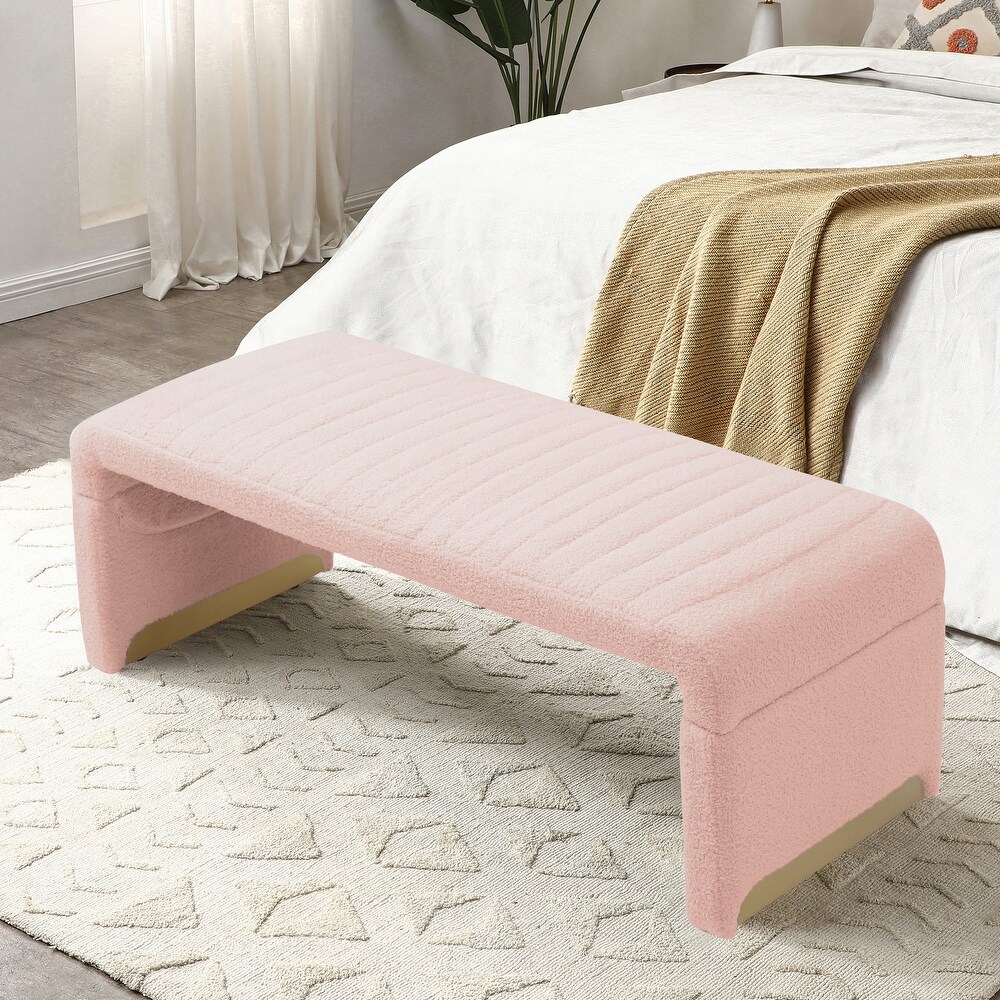 U Shape Arch Bench for Bedroom End of Bed  Upholstered Sherpa Fabric Ottoman Shoe Bench Footrest Stool Accent Bench