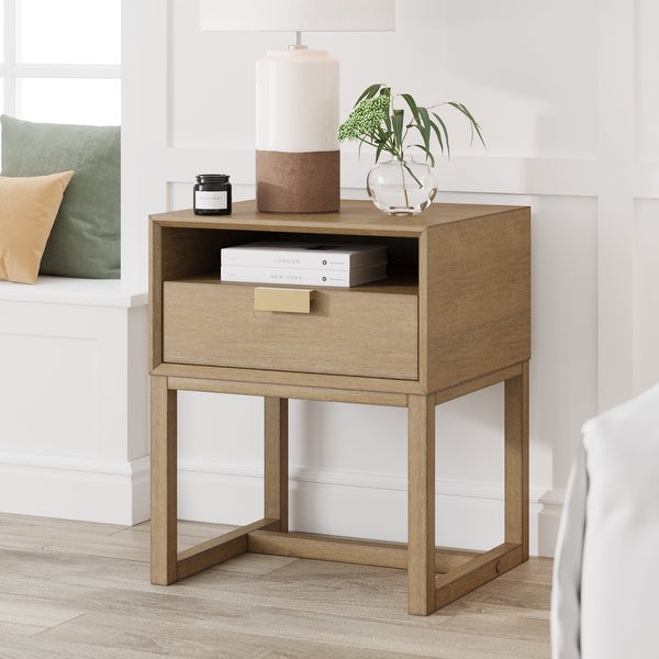 Nathan James Luke Wood End Table with Storage Drawer and Cubby