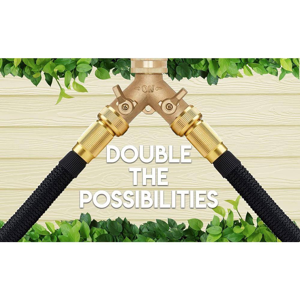 Heavy-Duty Brass Garden Hose Connector (2 Way) Hose Fitting with 2 Valves 8 Rubber Washers and Tape (4-Pack) B076VM93DP