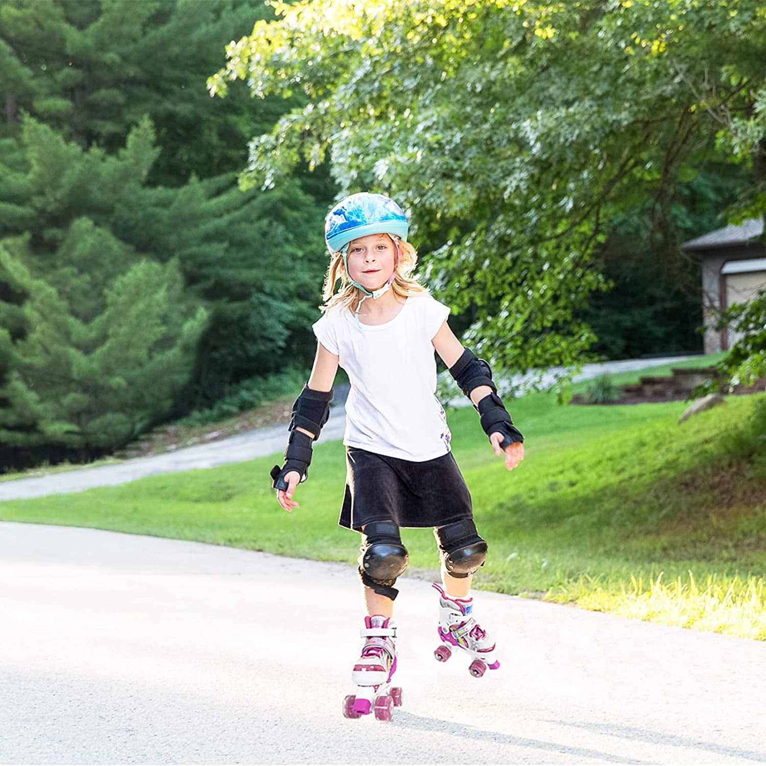 Nattork Roller Skates Rainbow for Gilrs Boys Kids 4 Sizes Adjustable Pink Size S