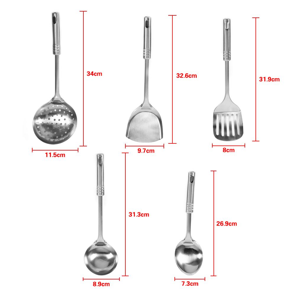 Ashata 5Pcs Multi-functional Kitchen Utensil Set Stainless Steel Spoons Shovel Spatula Cooking Tools , Stainless Steel Kitchen Tool Set,Kitchen Utensil Set