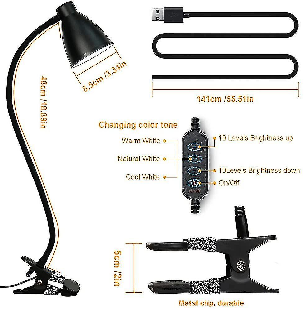 Desk Lamp 3 Color Modes 10 Brightness Dimmer Reading Light 10w 38 Led Clamp Lamp With Auto Off Timer 360 Flexible Gooseneck Clip On Light For Bed Beds