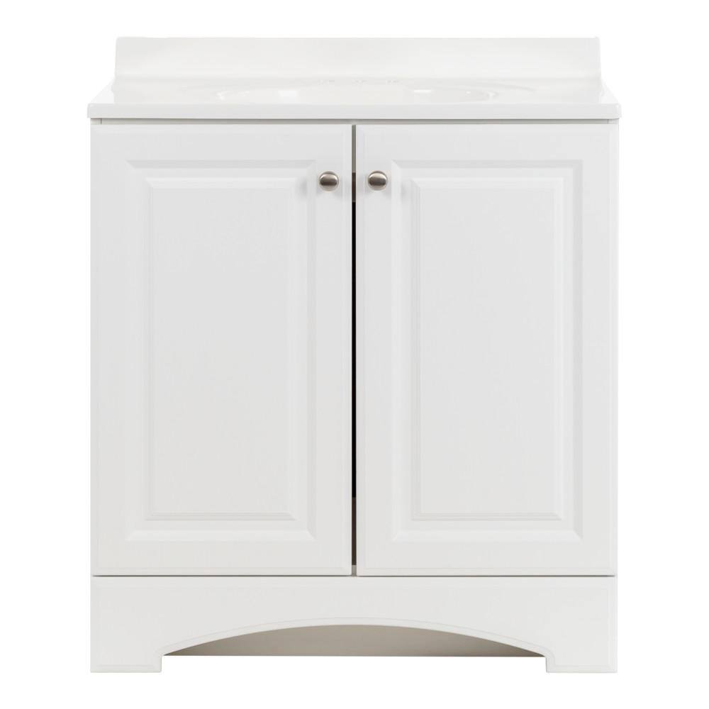 Glacier Bay 30.5 in. W x 19 in. D x 35 in. H Freestanding Bath Vanity in White with White Cultured Marble Top GB30P2-WH