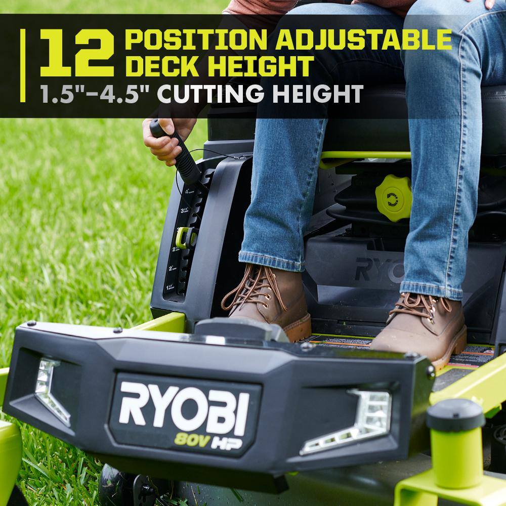 RYOBI 80V HP Brushless 42 in. Battery Electric Cordless Zero Turn Mower with Bagger with Boost 80V and 40V Batteries RYRM8021-2A