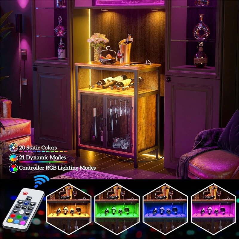 Wine Bar Cabinet with RGB Light and Outlet   23.6\