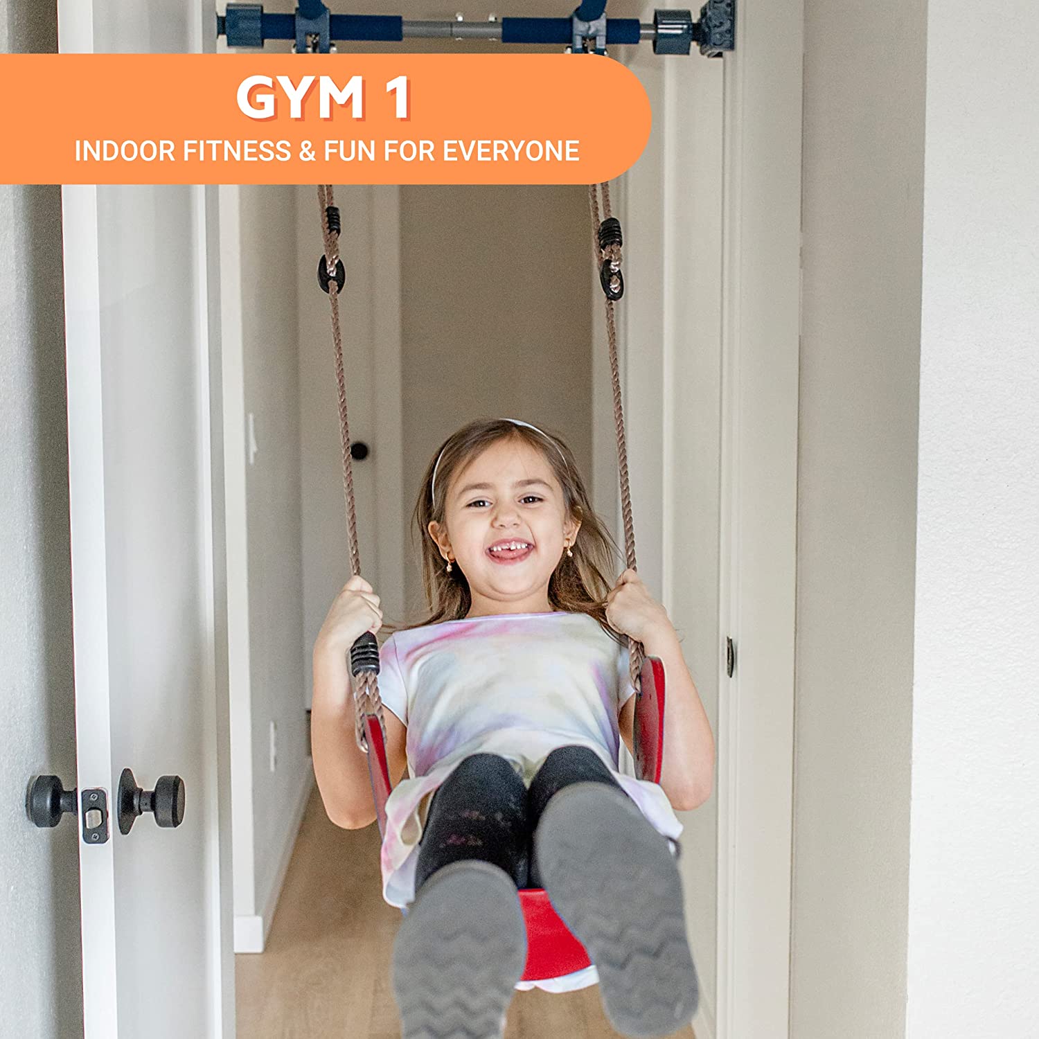 6 Piece Indoor Doorway Gym Set for Kids – Indoor Swing for Kids Includes Kids Swing Chair, Rings, Hanging Trapeze, Ladder, Swinging Rope & Pullup Bar