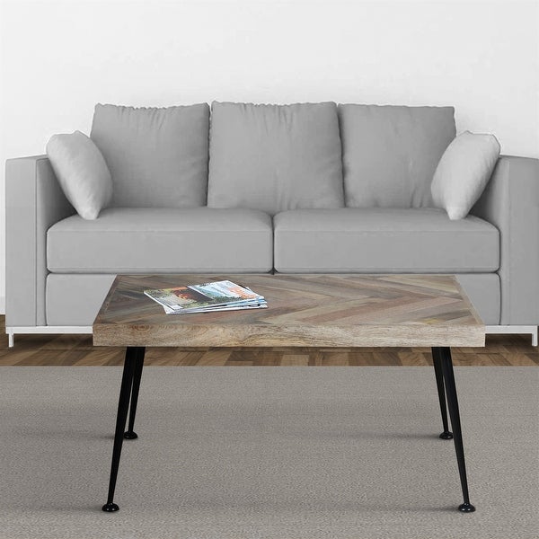 36 Inch Rectangular Mango Wood Coffee Table with Iron Legs