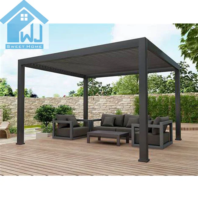 high quality customized aluminum pergola waterproof with glass doors 100% waterproof louvered roof for patio and terrace