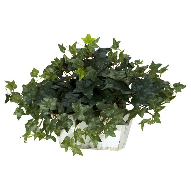 Nearly Natural 14-in Ivy W/white Wash Planter Silk Plant