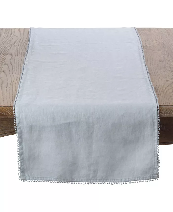 Saro Lifestyle Pom Pom Design Linen Dining Room Table Runner